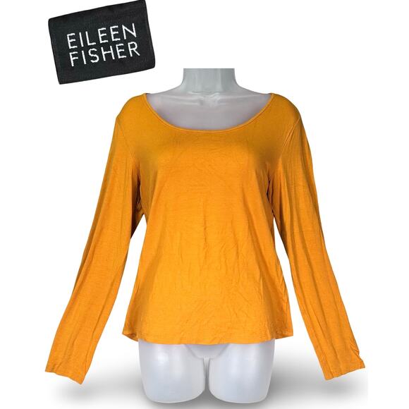 Eileen Fisher Long Sleeve Knit Top Womens Small Orange Stretch Casual Soft Shirt - Picture 1 of 10